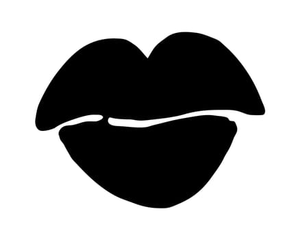 Black lips hand drawn with ink paint brush, isolated on white background. Vector illustration