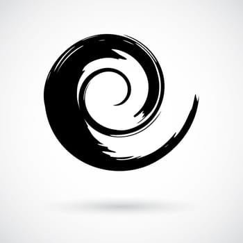 Whimsical spiral symbol. Hand painted with ink watercolor brush. Modern swirling blob button. Decorative circular coil ornament. Radial rotation snail. Graphic design element. Vector illustration.