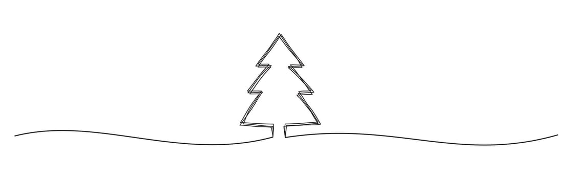 Tangled grungy scribble Christmas Pine Tree hand drawn with thin line, divider shape. Isolated on white background. Vector illustration
