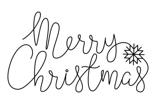 Merry Christmas lettering banner with snow flake hand drawn with thin line, divider shape. Isolated on white background. Vector illustration