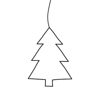 Tangled grungy scribble Christmas Pine Tree decoration hand drawn with thin line, hanging on a string. Isolated on white background. Vector illustration