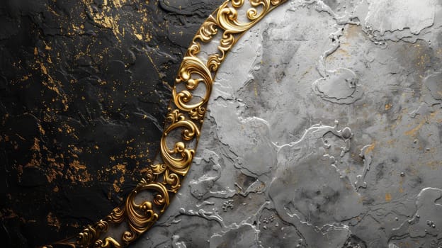 Close-up of white and black background with ornate gold pattern.copy space