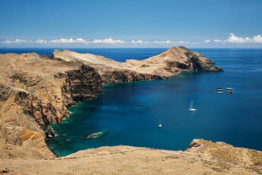 Madeira Island scenic rugged landscape - Ponta do Sao Lourenco cape, Miradouro do Abismo viewpoint. Madeira, Portugal