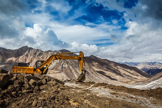 Road construction in mountains Himalayas. Ladakh, India