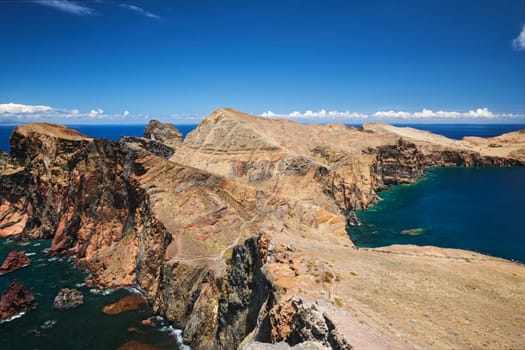 Madeira Island scenic rugged landscape - Ponta do Sao Lourenco cape, Miradouro do Abismo viewpoint. Madeira, Portugal