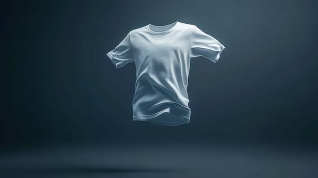 Floating white t shirt on a dark background, creating a minimalist look with soft fabric folds for a modern touch