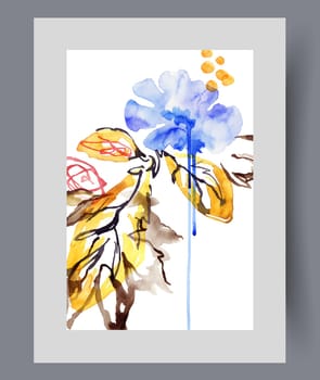 Summer flower with bright petals and blooming bud, to create beautiful gift bouquet for woman. Abstract poster with watercolor flower grown in clearing in spring, for herbarium design. Artwork, print