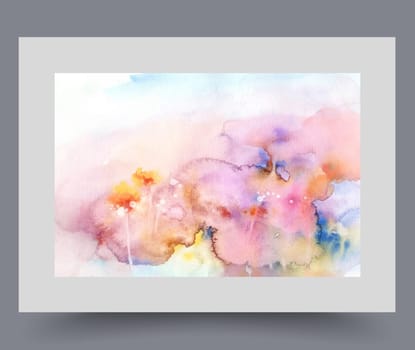 Summer meadow with flowering plants and flowers emitting bright light during ripening period. Watercolor artwork with natural flowers and clean environment improving ecological state of nature