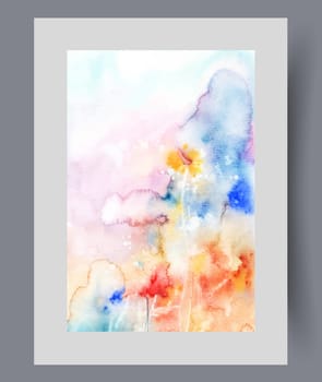 Flowers growing in summer meadow in warm sunny weather emit bright light and fresh aroma. Watercolor painting with wildflowers or organic flowers blooming in garden and city flowerbed. Wall art, print