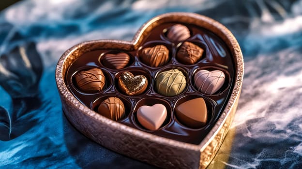 Indulge in a luxurious heart shaped box of gourmet chocolates this valentine's day, a sweet treat perfect for celebrating love and romance