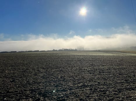 Fog landscape,wall of fog in winter in Taunusstein in Hesse. Foggy landscape,wall of fog in winter in Taunusstein in Hesse