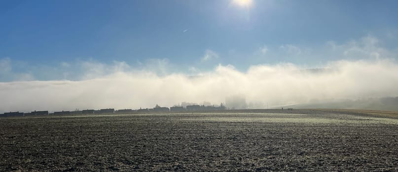 Fog landscape,wall of fog in winter in Taunusstein in Hesse. Foggy landscape,wall of fog in winter in Taunusstein in Hesse