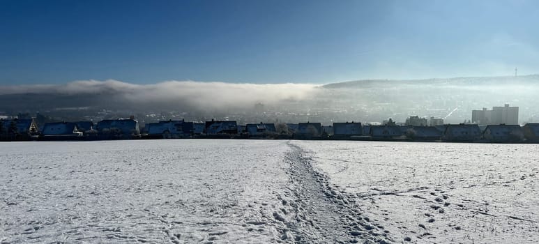 Fog landscape,wall of fog in winter in Taunusstein in Hesse. Foggy landscape,wall of fog in winter in Taunusstein in Hesse