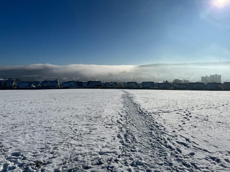 Fog landscape,wall of fog in winter in Taunusstein in Hesse. Foggy landscape,wall of fog in winter in Taunusstein in Hesse