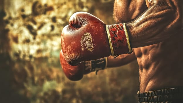 Determined boxer in red gloves trains in a gym, embodying strength and confidence for an upcoming fight
