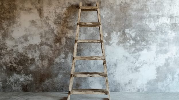 A wooden ladder in front of old wall  while renovating an apartment . AI generated