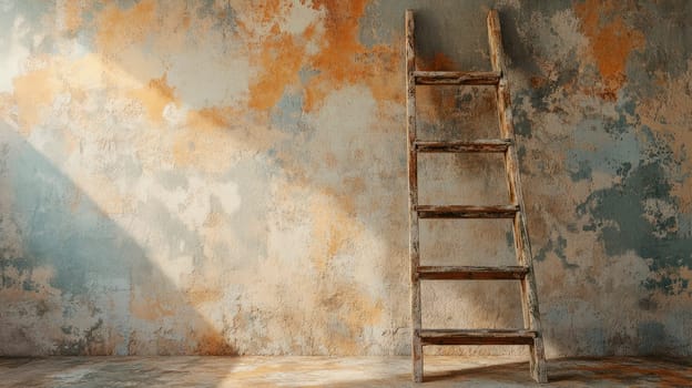 Ladder in front of old wall  while renovating an apartment . AI generated