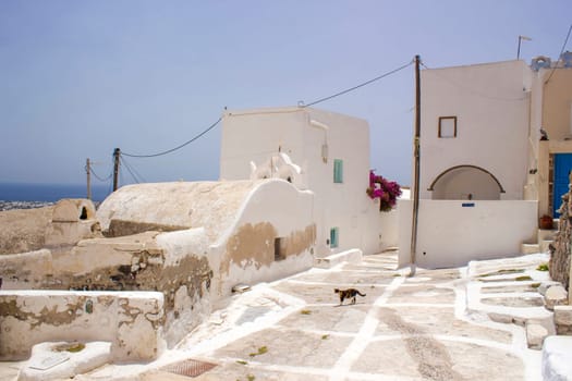street in Emporio - view of streets of medieval village Emporio at Santorini island, Greece