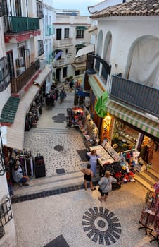 Torremolinos, Spain - September 9, 2023: View of a tourist shopping street inTorremolinos, Costa del Sol, Malaga Province, Spain