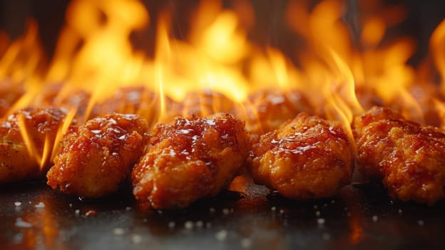 Close up view of delicious crispy bbq fried chickens. Food concept.