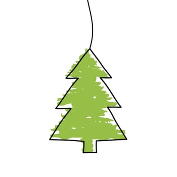Tangled grungy scribble Christmas Pine Tree hand drawn with thin line, divider shape. Isolated on white background. Vector illustration