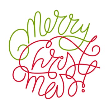 Hand drawn Merry Christmas lettering round element in scribble ornament style, holiday card. Vector illustration isolated on white background