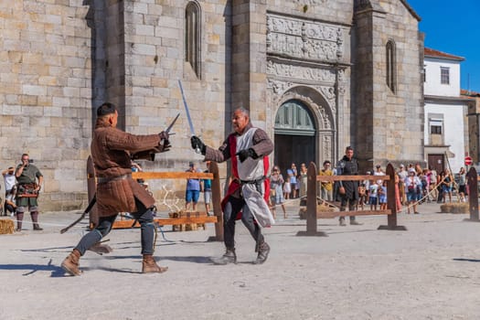 Caminha, Portugal - July 27, 2024: Caminha during the Medieval Fair reenactment. Caminha is a town in the north of Portugal, and very popular among tourists.