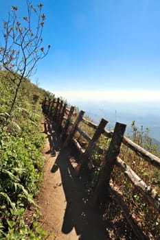 View onto the Kew Mae Pan Nature trail, spectacular view onto the vast landscape of the Doi Inthanon National Park in the background, close to Chiang Mai, Thailand 2023