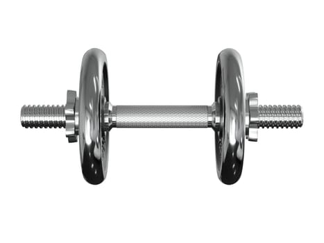 Black adjustable dumbbell, weightlifting gym equipment, side view, isolated on white background. 3D illustration