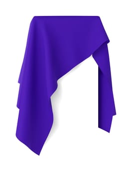 Purple fabric covering a blank template for mobile phone, painting, or any other rectangular object or your design. Concept of new release, unveiling. Vector illustration, isolated on white