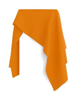 Orange fabric covering a blank template for mobile phone, painting, or any other rectangular object or your design. Concept of new release, unveiling. Vector illustration, isolated on white