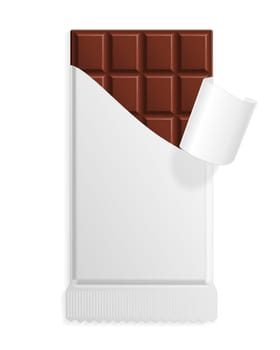 Milk chocolate bar in a blank wrapper mock up. Sweet dessert in package template. Vector illustration