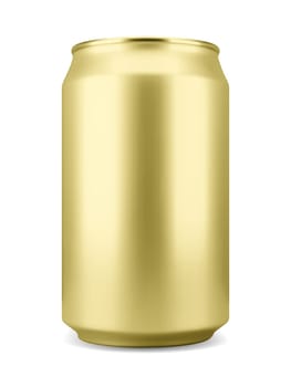 Realistic golden colored aluminum soft drink or beer can, isolated on white background. Vector illustration