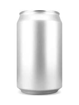 Realistic silver colored aluminum soft drink or beer can, isolated on white background. Vector illustration