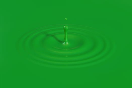 Green paint drop falling on surface background, creating round ripple splashing with reflection. Side view. Vector illustration