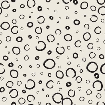 Seamless pattern with hand painted ink circles. Graphic design element for poster, stationary, fabric, scrapbook, baby shower card, wedding invitation. Grunge brush stroke texture. Vector illustration