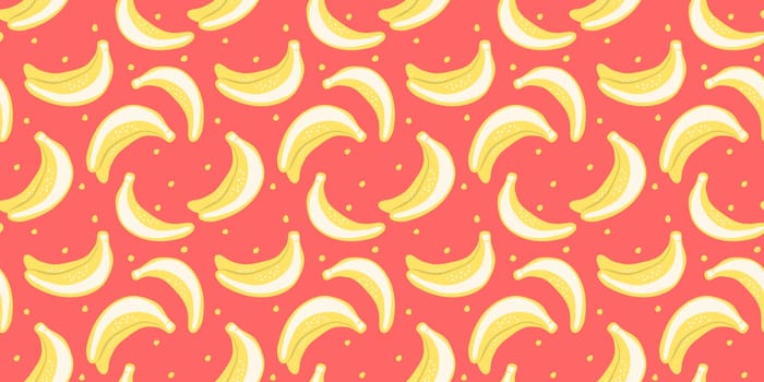 Seamless pattern with bananas hand painted with ink brush on pink background. Vector illustration