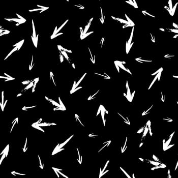 Seamless pattern with arrows. Black white random brush strokes. Geometric graphic design element. Scrapbooking, book cover, wallpaper, poster, flyer. Hand drawn shapes background. Vector illustration