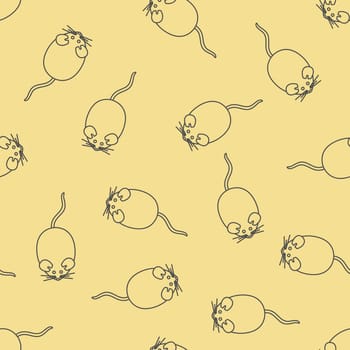 Seamless pattern with doodle mice. Hand drawn mouse background. Vector illustration