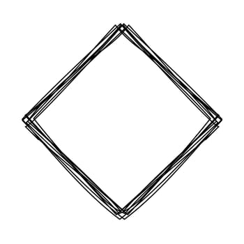 Grungy scribble rhombus frame hand drawn with thin line, divider shape. Vector illustration