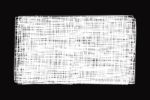 Grungy scribble rectangle banner, hand drawn with thin line, chalk board style, isolated on black background. Vector illustration