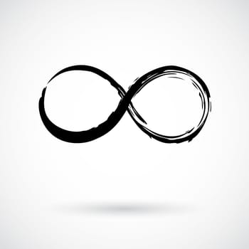 Infinity icon. Doodle whimsical flourish. Contemporary business branding. Messy paint swash. Eternity, endless possibilities, future, motion concept. Grunge design element. Vector illustration