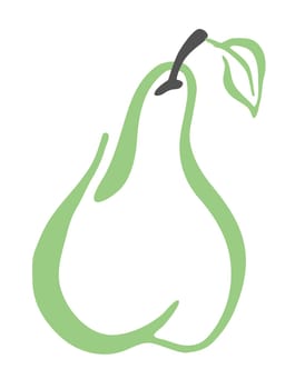 Pear drawing hand painted with ink brush isolated on white background. Vector illustration