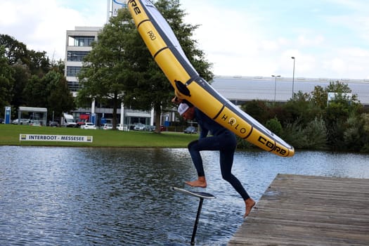 Kitsurfer Ben Benholz jumps on the board  The Interboot 2024 Friedrichshafen trade fair will open its doors on 25.09.2024