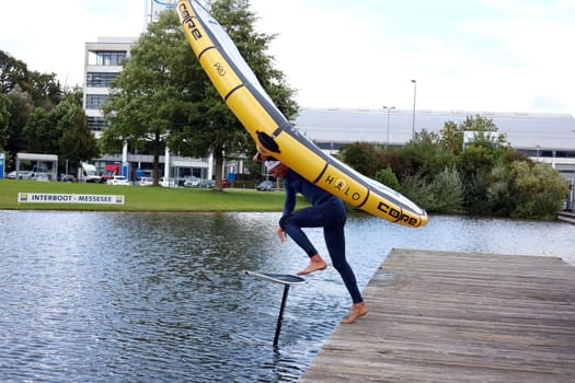 Here we go: Kitsurfer Ben Benholz at the start on the Messesee  The Interboot 2024 Friedrichshafen trade fair will open its doors on 25.09.2024