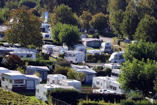 View of the fully occupied campsite of Hagnau on Lake Constance