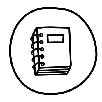 Doodle Notepad icon. Infographic symbol in a circle. Line art style graphic design element. Web button. Office supplies, taking notes concept.