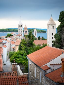 view of the four belltowers of Rab Croatia