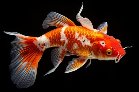 Beautiful butterfly Koi fish on dark background.
