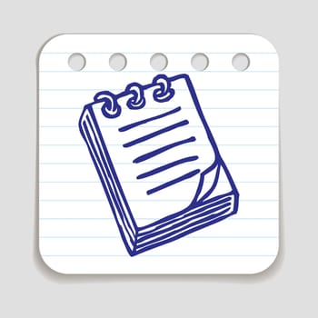 Doodle Notepad icon. Blue pen hand drawn infographic symbol on a notepaper piece. Line art style graphic design element. Web button with shadow. Office supplies, taking notes concept.